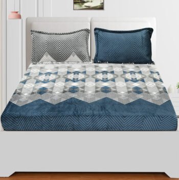 Geometric Blues Winter Bedsheet with 2 pillow cover