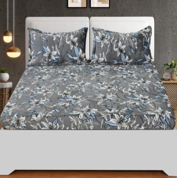 Grey Lily Harmony Winter Bedsheet with 2 pillow cover